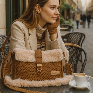 Bolso bandolera crochet cálido ·  cómodo de invierno · regalo artesanal mujer