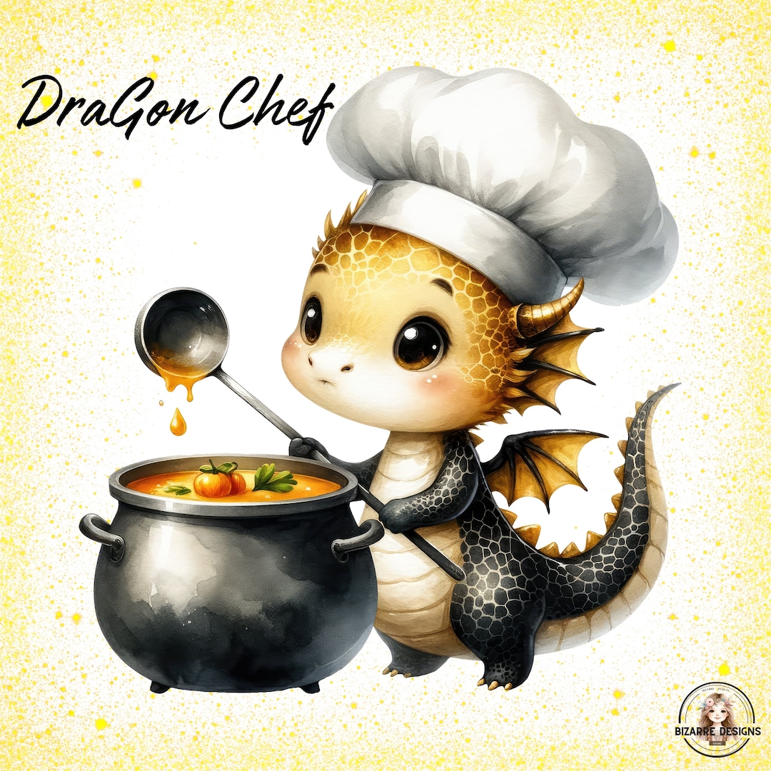 Dragon Chef Clipart, Adorable Dragon Cooking Pngs Collection, for ...