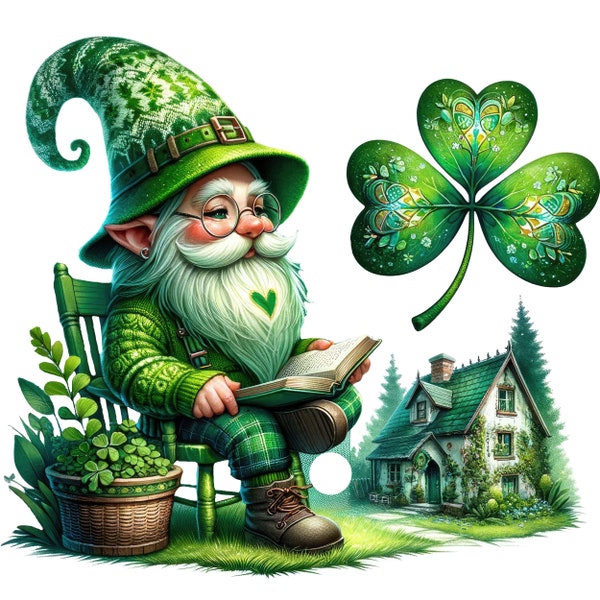 St. Patrick's Day Gnome Clipart, Gnome Clipart Bundle,Watercolor nature Gnomes Clipart,cute gnomes clipart,Patrick Gnome Clipart