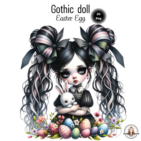 Easter Gothic doll clipart bundle,Easter clipart,Dark Fantasy Doll Clip Art,Victorian Girl PNG Bundle, Neo Gothic Art, Digital Download