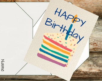 Animated Birthday Card- Happy Birthday Card- Digital Birthday card- Digital download-featuring rainbow cake- PowerPoint card
