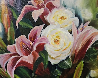 Peintures à l'huile de fleurs sur toile peintes à la main