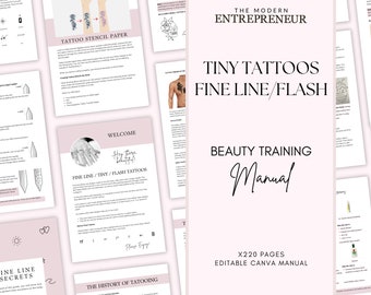 Tiny Tattoo Manual, Fine Line Tattoos, Flash Tattoos, Training Manual, Training Guide, Student Class Pack, Edit in Canva