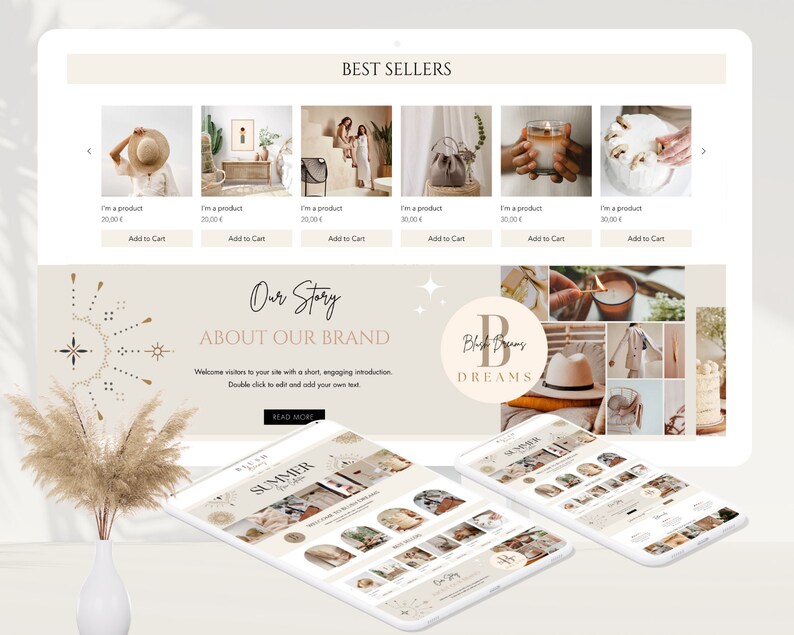 Wix E-commerce Website Template, Wix Website Design, Online Store, Online shop, Wix Template Wix Theme Wix Layout Wix Shop Boho, Any Product