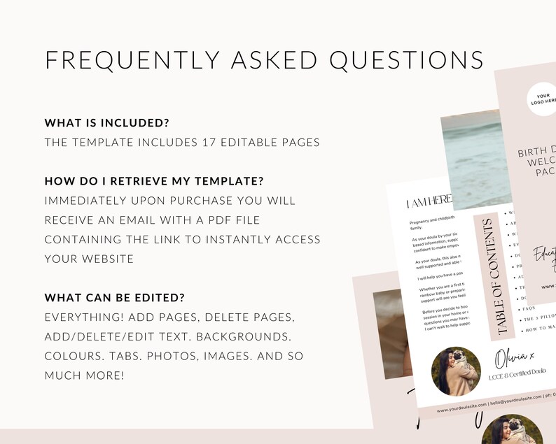 Doula Client Welcome Packet: Editable 17-page Guide (edit in Canva) - Etsy