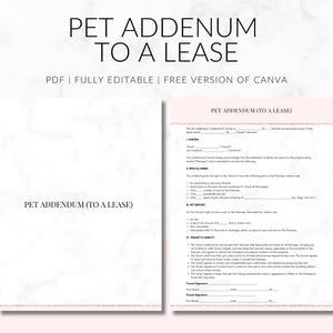 Plantilla de formulario de anexo de alquiler para mascotas, permiso para mascotas en propiedades de alquiler, formulario de aprobación de mascotas, edición en Canva