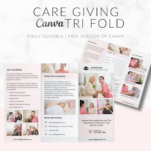 Home Care Tri Fold Brochure Template: Caregiving Ads (Edit in Canva)