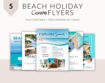 Beach Vacation Flyer Templates: Editable Travel Business Promo (Canva, Digital Download)