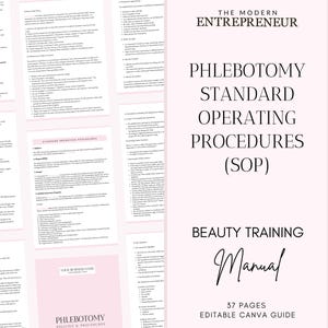 Phlebotomy SOP Manual, Standard Operating Procedures, Policies Manual, Medspa, Nurse Injectors, Aesthetics, Injection Policy, Edit in Canva