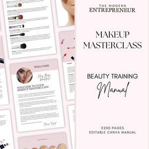 Make-uphandleiding, make-upmasterclass, MUA-handleiding, MUA-trainingshandleiding, lesgids voor leerlingen, bijlesdocent, docent, bewerken in Canva