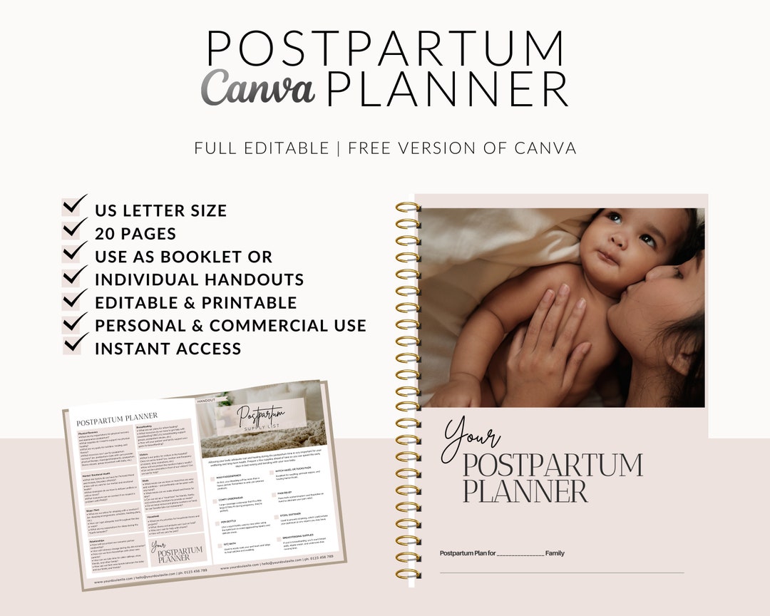 Postpartum Planning Workbook: Doula Client Handouts, Canva Template ...