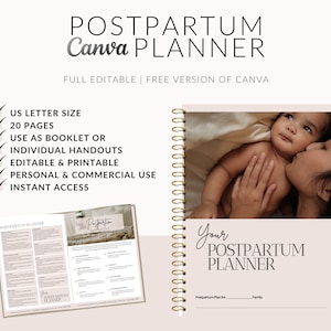 Agenda post-partum, planification post-partum, feuilles de travail, documents à distribuer Doula post-partum, cahier d'exercices client Doula post-partum, édition dans Canva