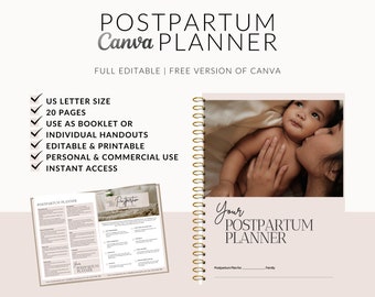 Postpartum Planning Workbook: Doula Client Handouts, Canva Template (Digital Download)