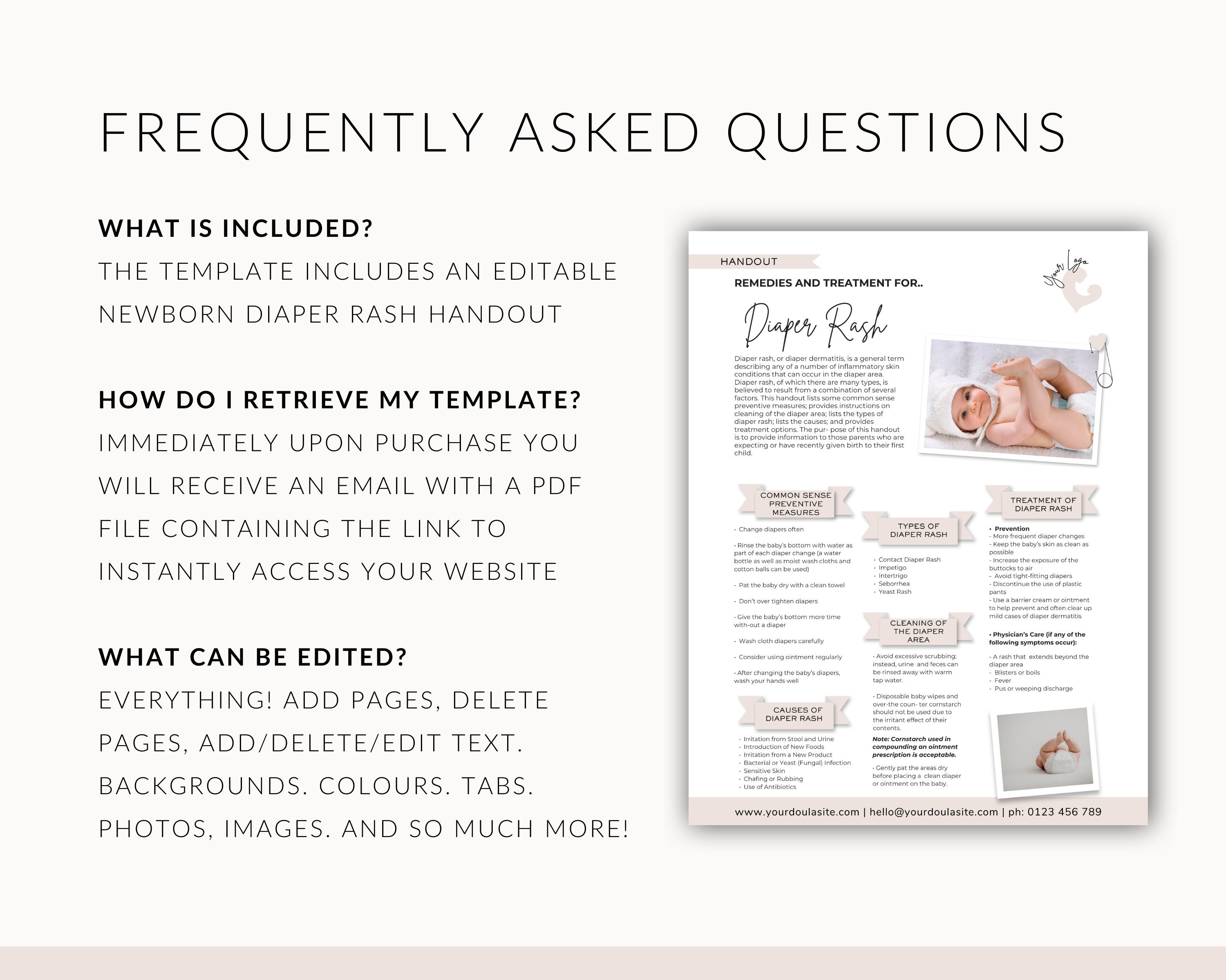 Buy Diaper Rash Handout, Postpartum Handout Template, Doula Handouts
