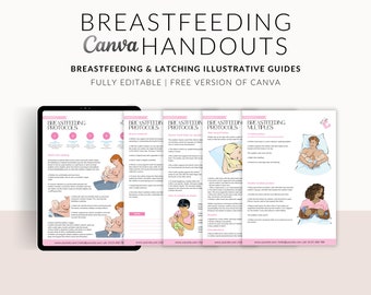 Breastfeeding Illustated Handouts, Breastfeeding and Latching, Breastfeeding Guide, Doula Handouts, Doula Client, Edit in Canva