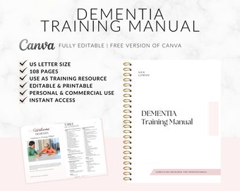 Dementia Training Manual, Dementia Training Guide, Caregiver Training Manual, Home Care Services, Care Giver PDF eBook, Edit in Canva