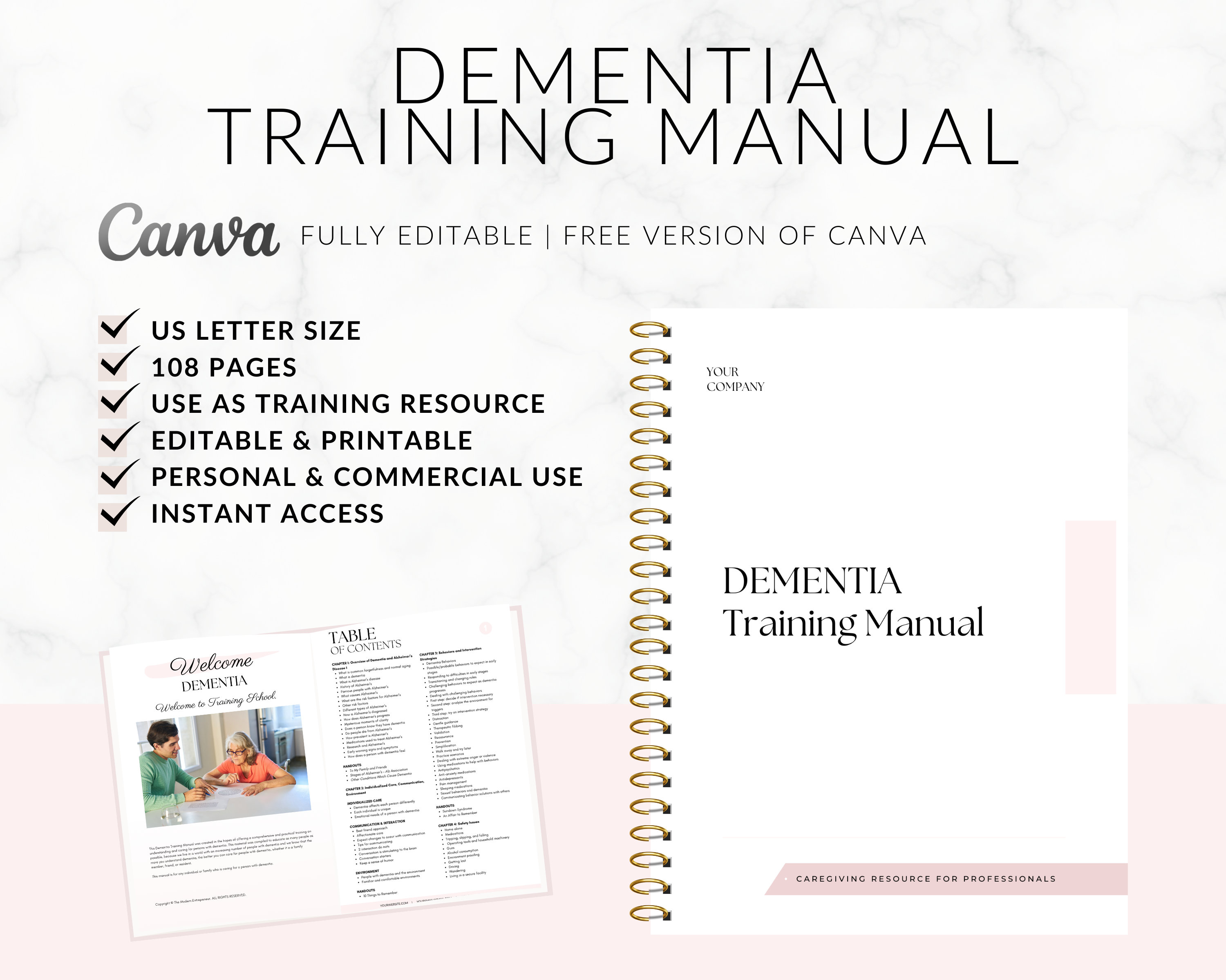 Dementia Training Manual, Dementia Training Guide, Caregiver Training Manual, Home Care Services, Care Giver PDF eBook, Edit in Canva