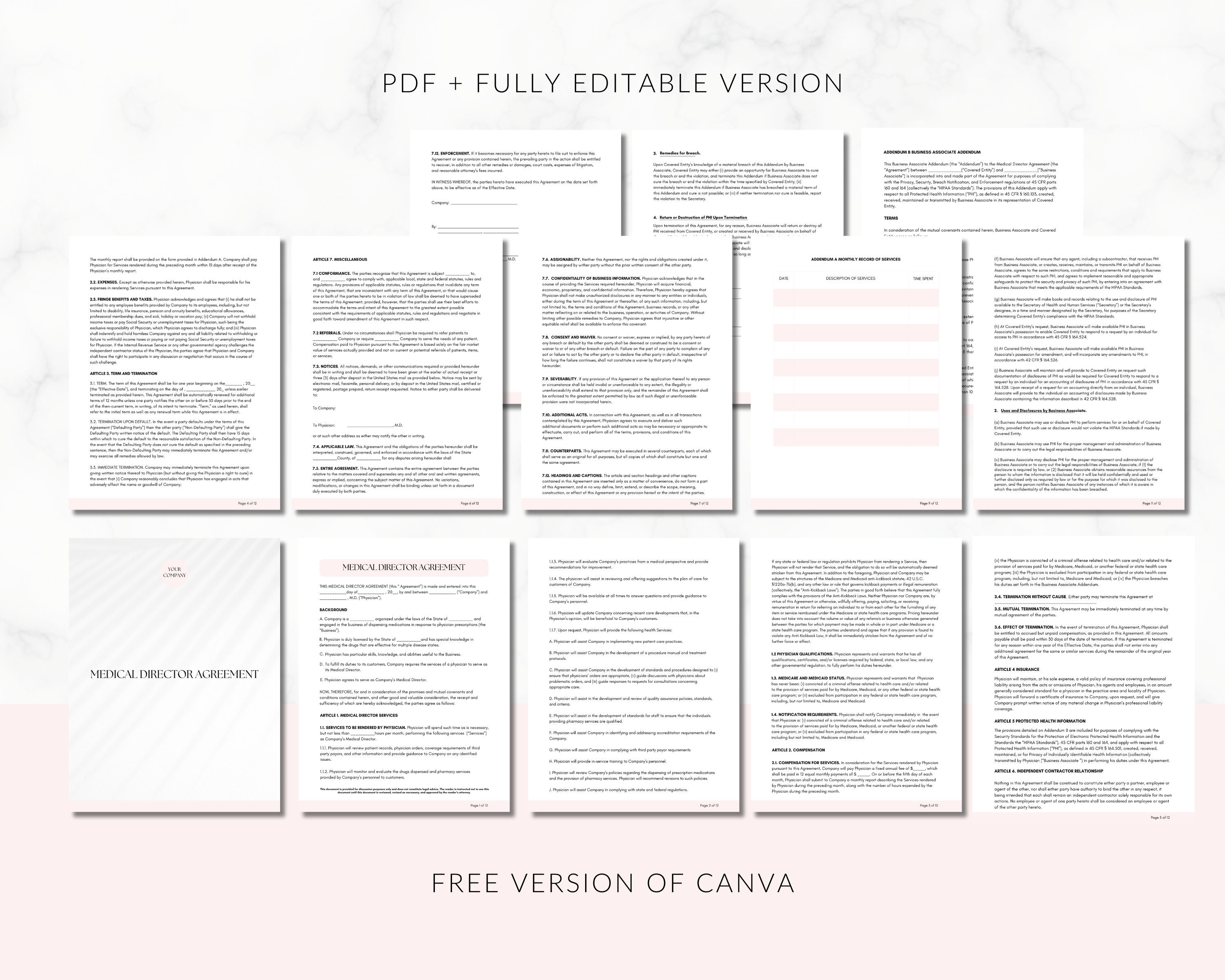 Medical Director Agreement Template, Medical Director Contract, Medical