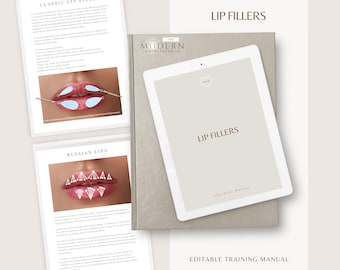 Manual de capacitación sobre rellenos labiales rusos y clásicos / 15 técnicas de inyección / Editable en Canva