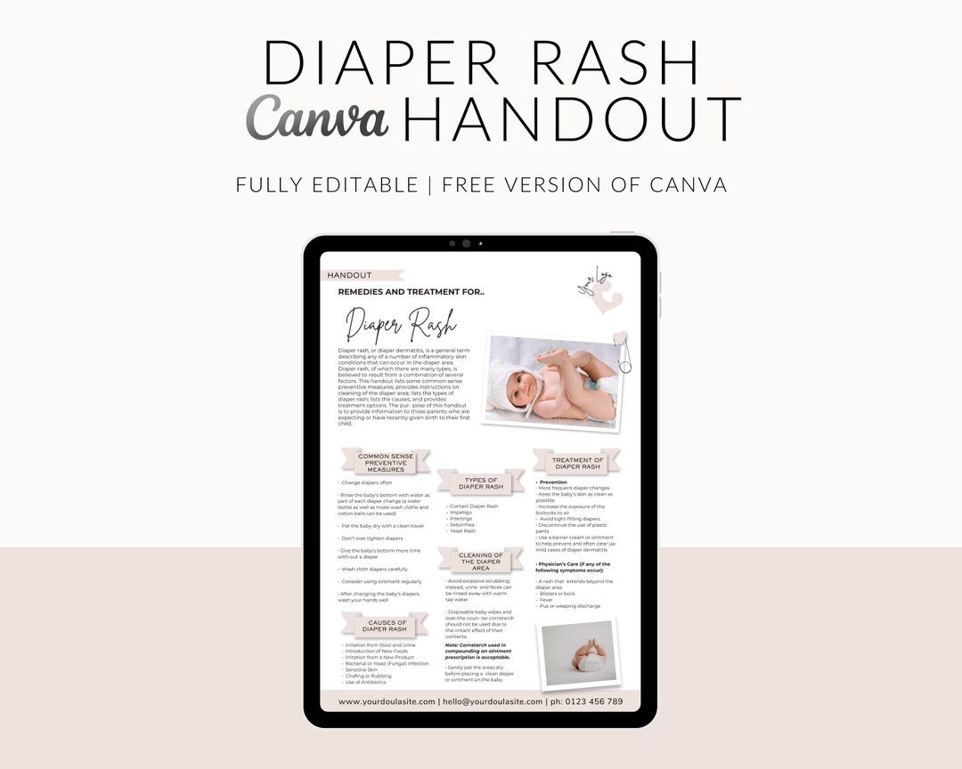 Diaper Rash Handout, Postpartum Handout Template, Doula Handouts
