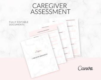 May include: A printable caregiver assessment form with a marble background and the text "Caregiver Assessment" in black. The form is fully editable and can be used to assess the needs of a caregiver.