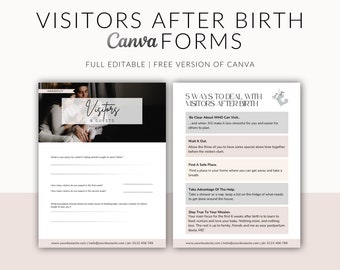 Postpartum Handout Templates - Visitors After Birth, Postpartum Plan, Doula Handouts, Birthworker Business, Edit in Canva