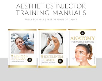 Trainingshandleidingen esthetiek, botox, fillers, injectieanatomie, gezichtsanatomie, Medspa Clinic-cursussen, verpleegkundige-injector, bewerken in Canva