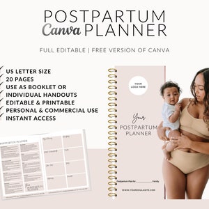 Postpartum Planner, Postpartum Planning, Worksheets, Postpartum Doula Handouts, Postpartum Doula Client Workbook, Edit in Canva