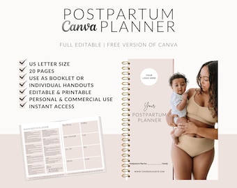 Postpartum Planning Workbook: Doula Client Handouts (Canva Edit)
