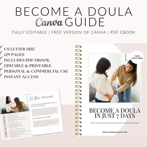 How to become a Doula, Doula in 7 days,  Doula Training, Doula Career Information, Doula eBook, Doula Guide, Doula Learning Resource, Canva