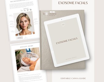 Manual de capacitación facial sobre exosomas cosméticos y profesionales / Plantilla editable de Canva para el curso de la Academia de Belleza