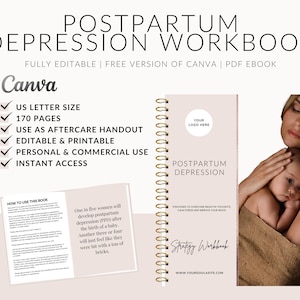 Cahier d'exercices modifiable sur la dépression post-partum, Guide de santé mentale de Doula (PDF canva)
