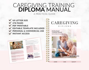 Caregiving Diploma Training Course Manual: Editable Canva Template (PDF)