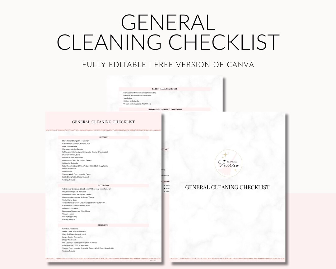General Cleaning Checklist Forms for Cleaning Businesses, Editable ...