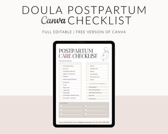 Postpartum Care Checklist, Postpartum Worksheets, Postpartum Doula Handouts, Postpartum Doula Client Form, Edit in Canva