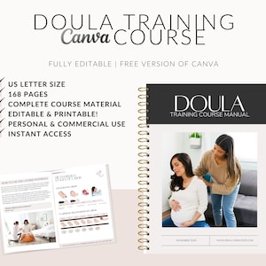 Manual do curso de treinamento de Doula, Manual de treinamento de Doula, Guia de treinamento de Doula, Educação de Doula, Aula de Doula, Empresa de Doula, Editar no Canva