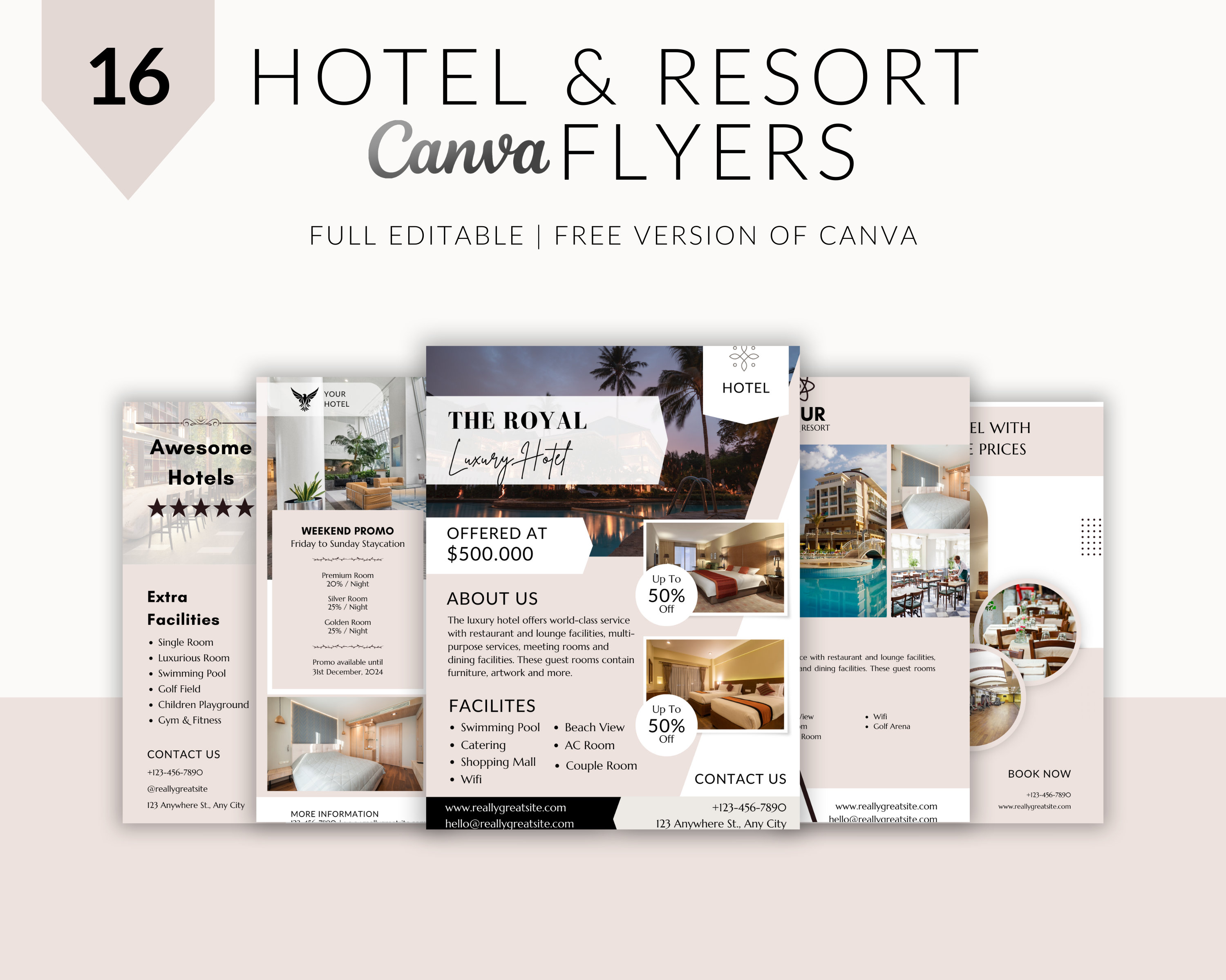 Hotel Flyer Templates: Editable Canva Marketing Pack (Digital Download)