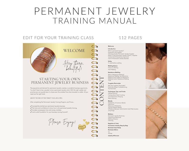 Permanent Jewelry Training Manual for Trainers, Training Course, Mentor Resource, Comprehensive Guide, 112 Pages, Edit in Canva