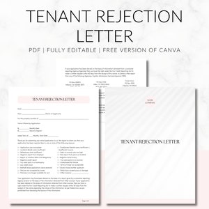 Plantilla de carta de rechazo de inquilino, documentos del propietario, agencia de alquiler, editar en Canva