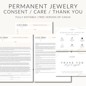Formulaires commerciaux de bijouterie permanente, Formulaires de décharge de consentement, Carte de remerciement, Carte de service client de bijouterie permanente, Minimal, Modifier dans Canva