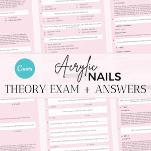 Theoretische Prüfung für Acrylnagelverlängerungen, Acrylnägel Prüfung zur Zertifizierung, Acrylnägel Fragebogen, Nagelkurs, Bearbeiten in Canva