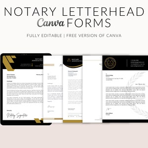 Membretes para notarios, cartas comerciales para notarios, plantillas para notarios, agentes notariales, recursos de diseño para notarios, edición en Canva