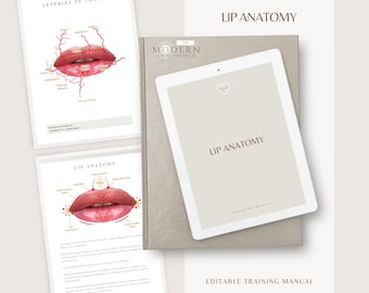 Anatomía de los labios para rellenos labiales / Manual de formación en estética / Guía de estudio editable en Canva