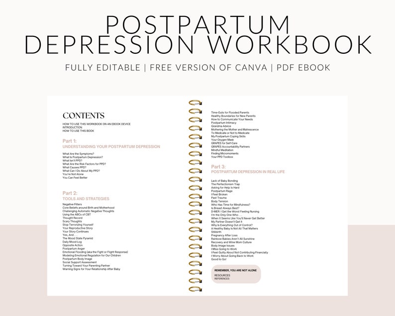 Editable Postpartum Depression Workbook, Doula Mental Health Guide ...