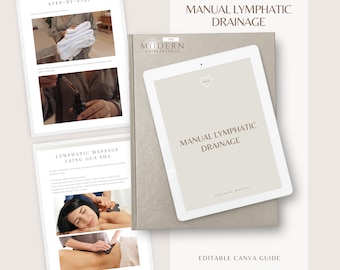 Manual de formación en masaje MLD / Terapia de masaje de drenaje linfático / Curso en formato eBook editable en Canva