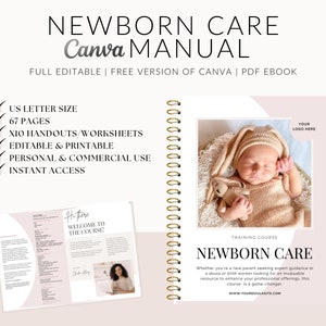 Newborn Care Course, Newborn Care Training Manual, Worksheets, Baby Education, Baby Class, Doula Handouts, Postpartum Doula, Edit in Canva