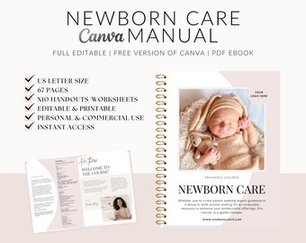 Newborn Care Course, Newborn Care Training Manual, Worksheets, Baby Education, Baby Class, Doula Handouts, Postpartum Doula, Edit in Canva