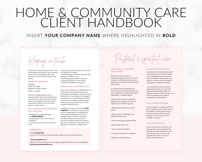 Home Care Client Handbook: Editable Canva Template (US Letter) - Etsy