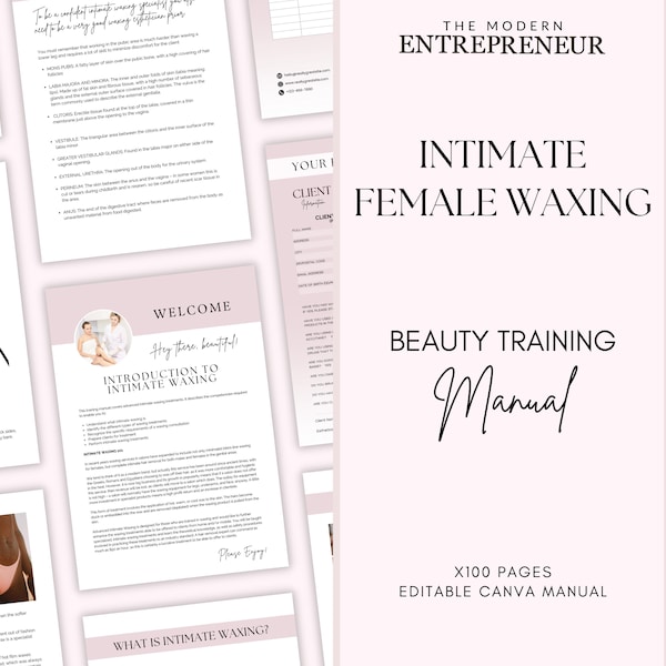 Intimate Female Waxing, Training Manual, Bikini, Brazilian, Student Class Guide, Tutor, Educator, Edit in Canva