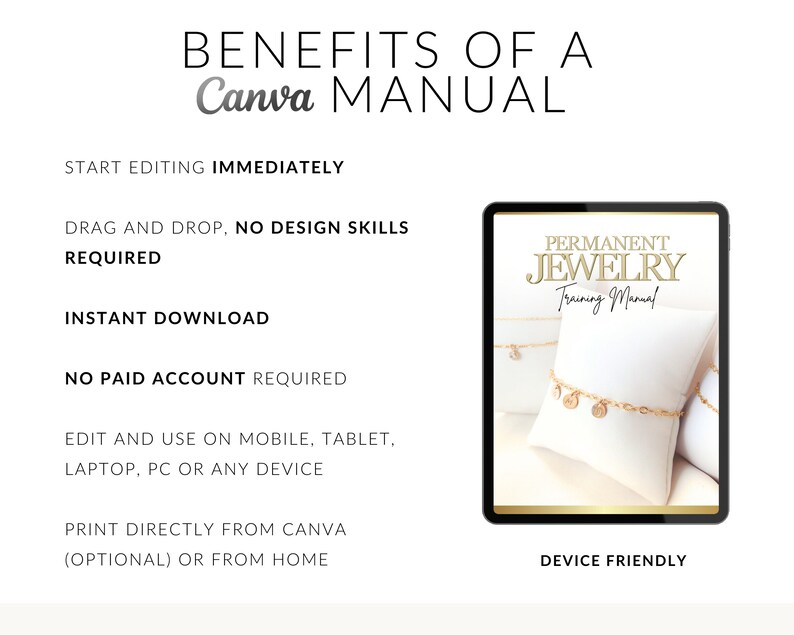 Permanent Jewelry Training Manual for Trainers, Training Course, Mentor Resource, Comprehensive Guide, 112 Pages, Edit in Canva
